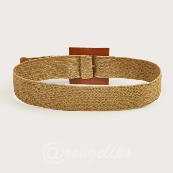 Camel Straw Woven Belt Square Buckle - Picture 4 of 7